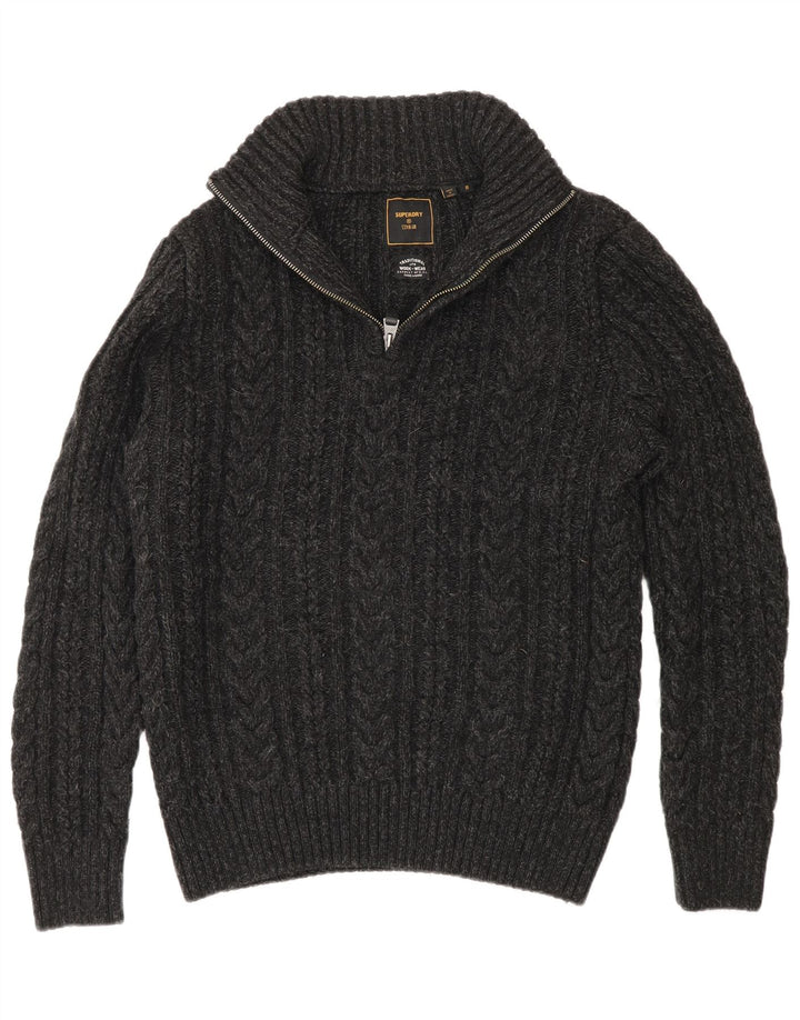 Superdry Pull Zip Neck Jumper Homme Gris Moyen Acrylique