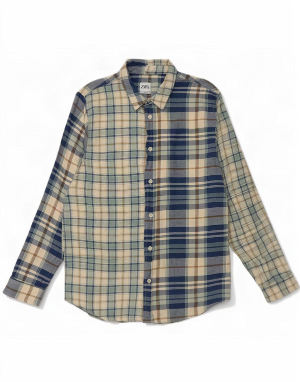 Zara Chemise en flanelle coupe décontractée XL en coton à carreaux bleu