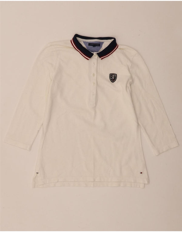 Tommy Hilfiger Polo de rugby à manches 3/4 pour femme UK 10 Small Blanc