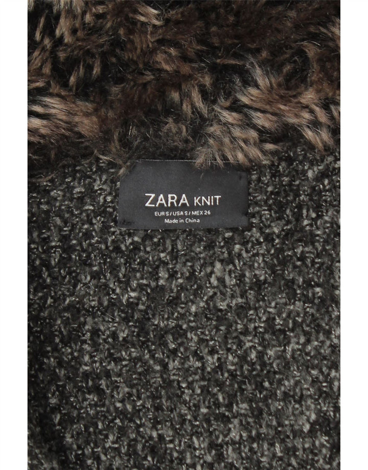 Zara Manteau en tricot surdimensionné pour femme UK 10 Petit acrylique moucheté noir