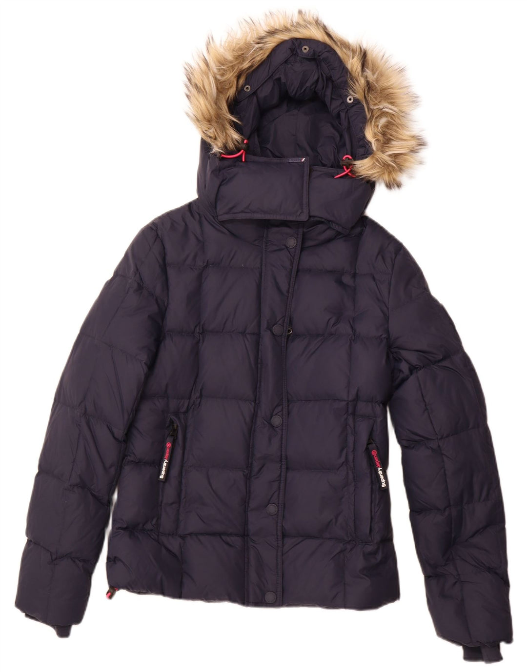 SUPERDRY Veste matelassée à capuche pour femme UK 12 Medium Navy Blue Nylon
