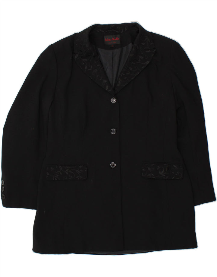 VINTAGE Womens 3 Button Blazer Jacket UK 14 Large Black Polyester Vintage Vintage and Second-Hand Vintage from Messina Hembry 