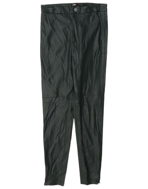 Zara Pantalon skinny en simili cuir pour femme Petit W26 L27 Vert Polyester