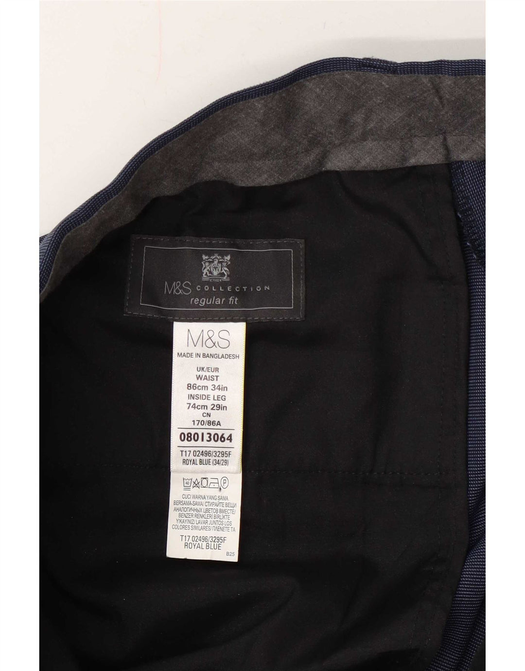 Marks & Spencer Pantalon de costume coupe classique pour homme W34 L29 Bleu marine à pois