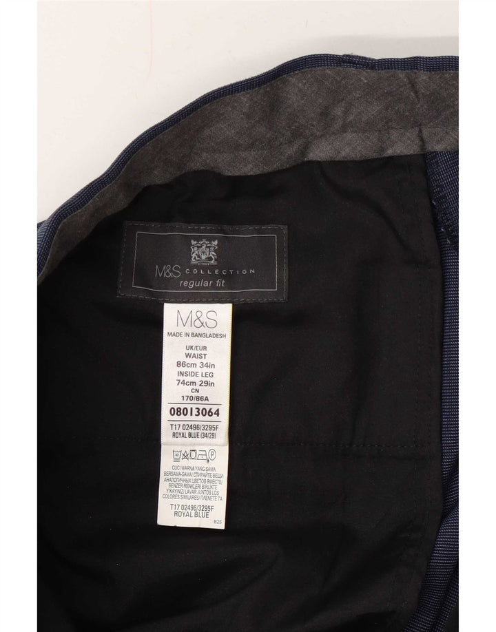 Marks & Spencer Pantalon de costume coupe classique pour homme W34 L29 Bleu marine à pois