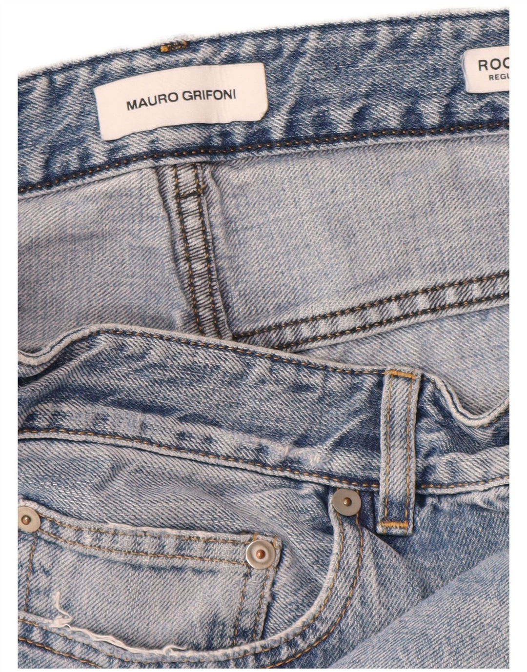 Mauro Grifoni Jean droit vieilli pour homme W33 L30 bleu coton