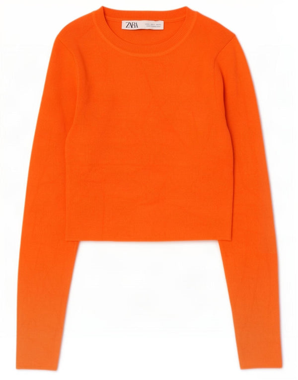 Zara Pull court à col bateau pour femme UK 8 Small Orange Viscose