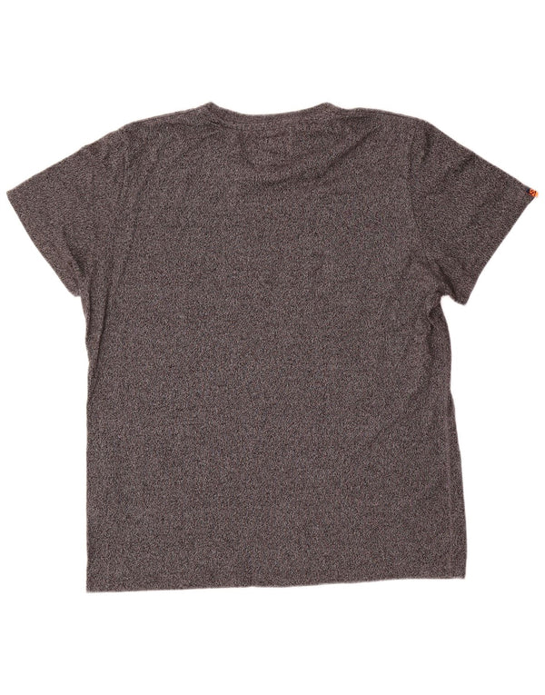 Superdry T-Shirt Graphique Homme Top 2XL Gris Moucheté Coton