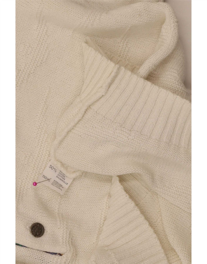 vintage Mens Polo Neck Jumper Pull Moyen Blanc