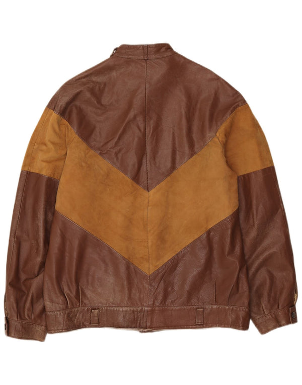 veste en cuir homme vintage IT 52 XL Brown Colourblock