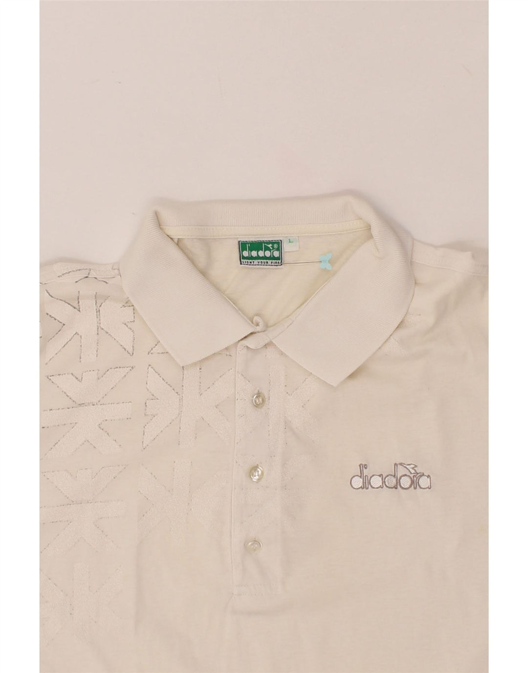 DIADORA Mens Abstract Pattern Graphic Polo Shirt Large White Cotton Vintage Diadora and Second-Hand Diadora from Messina Hembry 