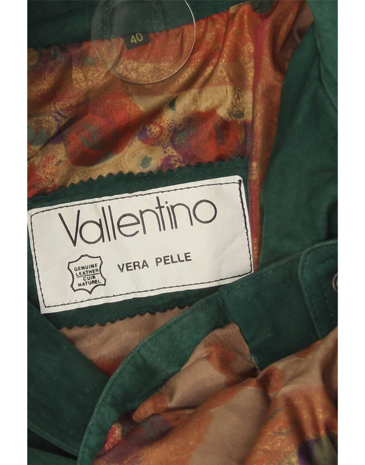 vintage Femme Daim Surdimensionné Parka Veste IT 40 Petit Cuir Vert