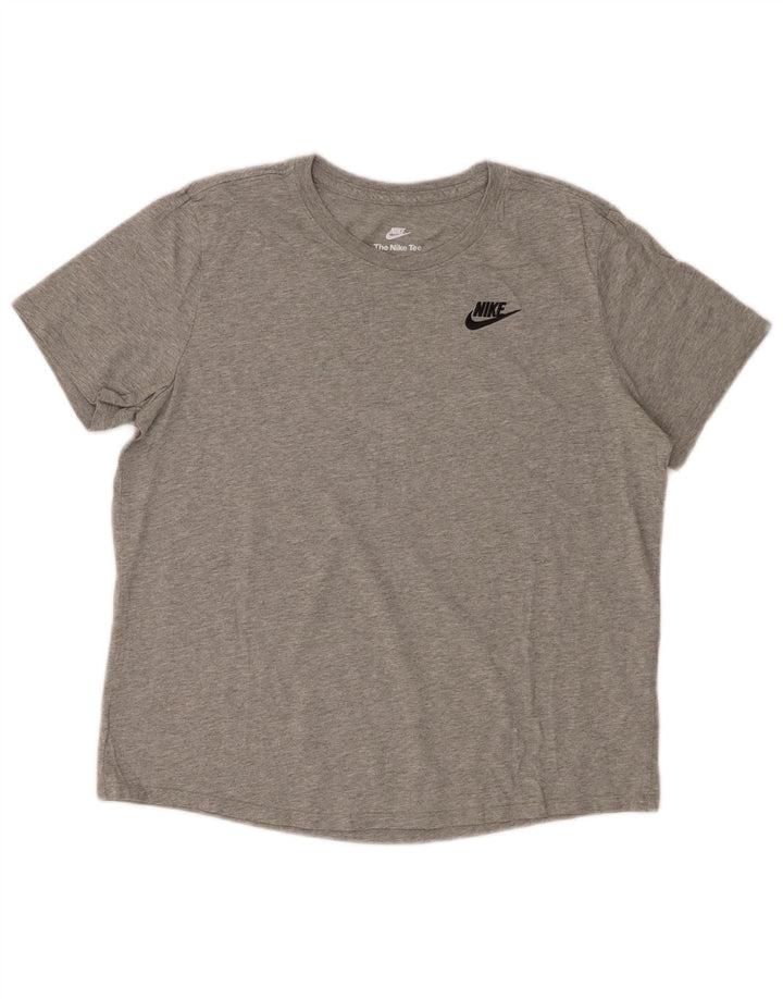 NIKE T-Shirt Femme UK 14 Coton Chiné Gris Moyen