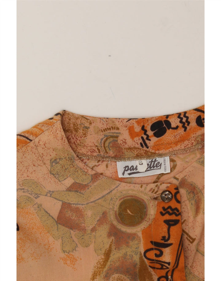 VINTAGE Womens Abstract Pattern 3/4 Sleeve Shirt Blouse UK 10 Small Beige Vintage Vintage and Second-Hand Vintage from Messina Hembry 