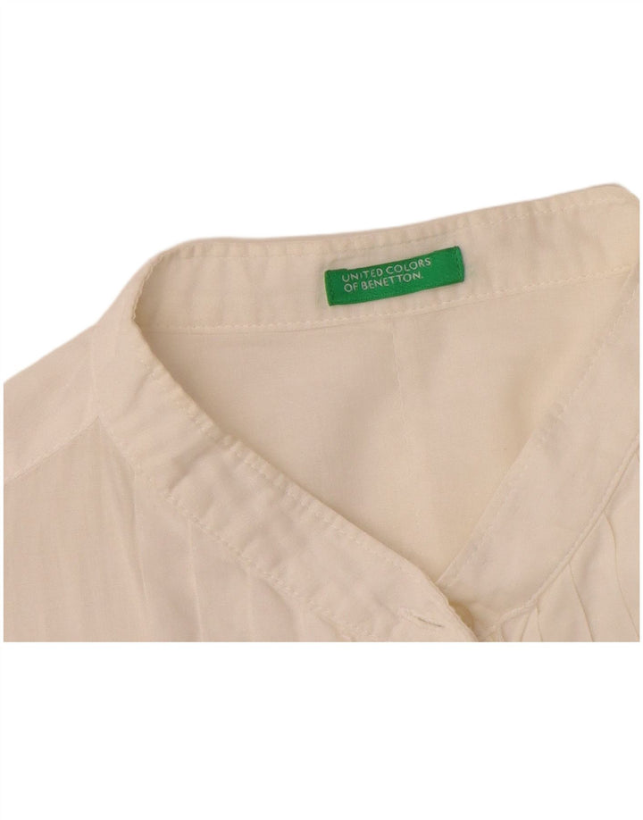 Benetton Chemise formelle à volants sur le devant pour femme UK 10 Petit coton blanc