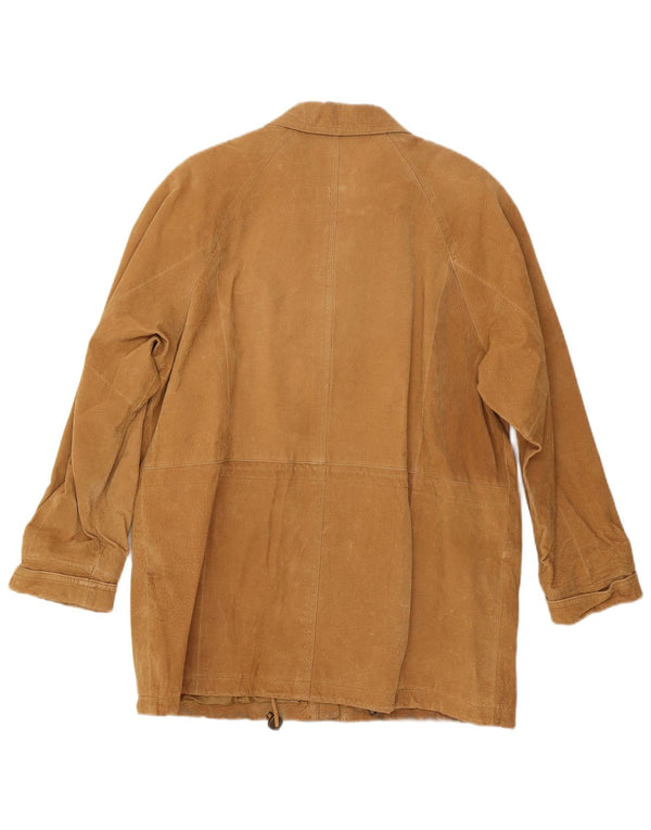 vintage Femmes Surdimensionné Suède Pardessus UK 16 Grand Cuir Beige