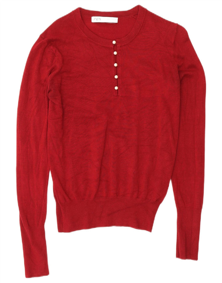 Zara Pull col boutonné pour femme UK 12 Viscose bordeaux moyen