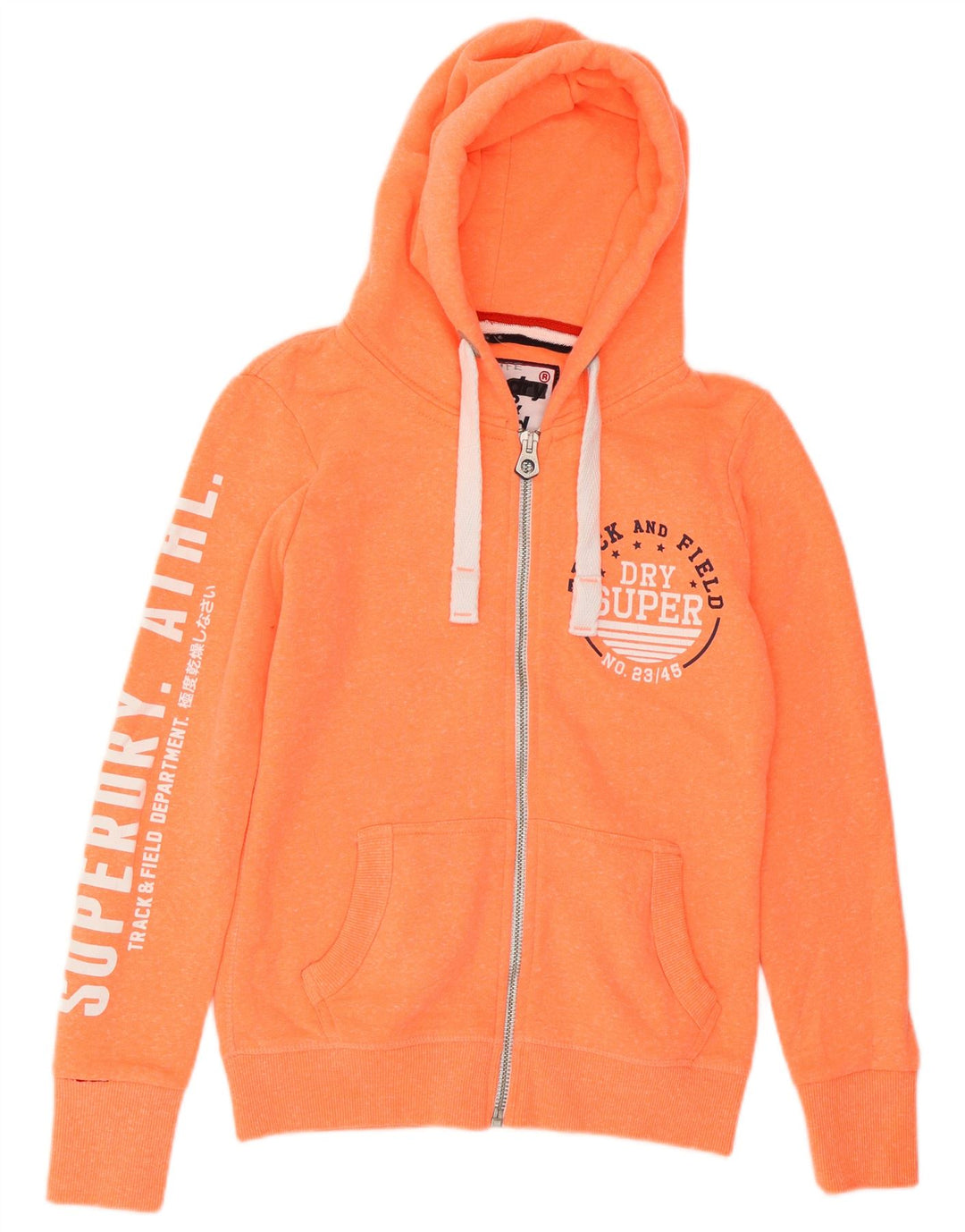 SUPERDRY Pull à capuche zippé graphique pour femme UK 10 Petit Orange Moucheté