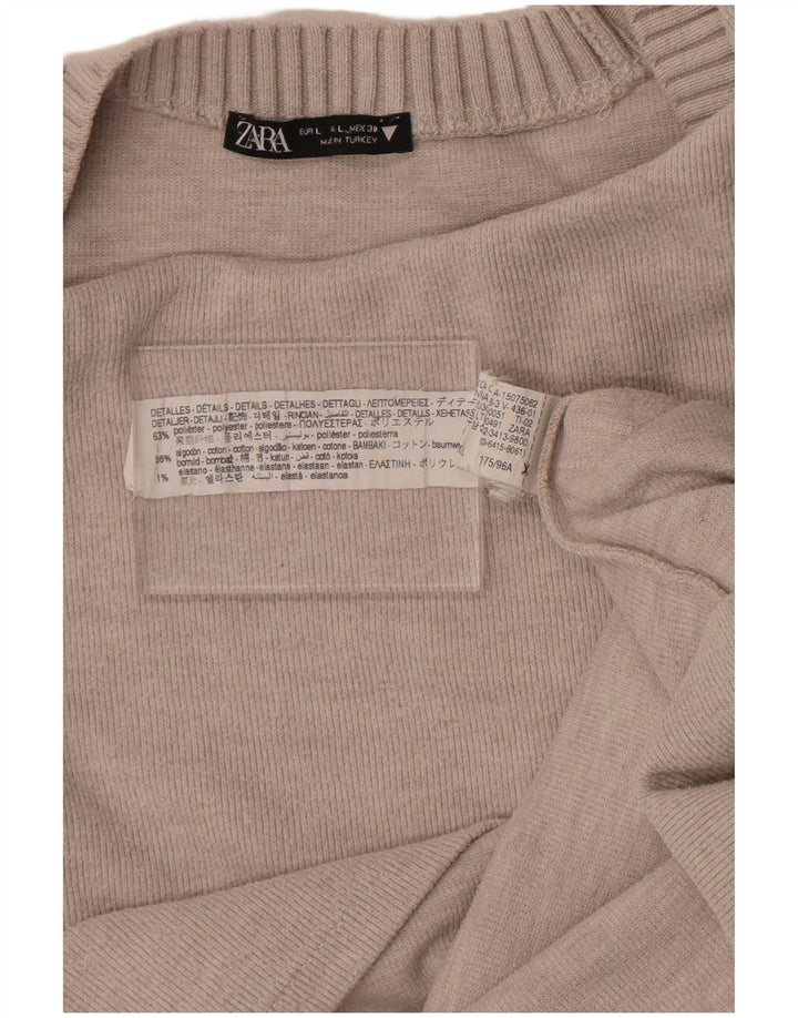 Zara Pull surdimensionné à col rond pour femme UK 16 Large Gris Polyester