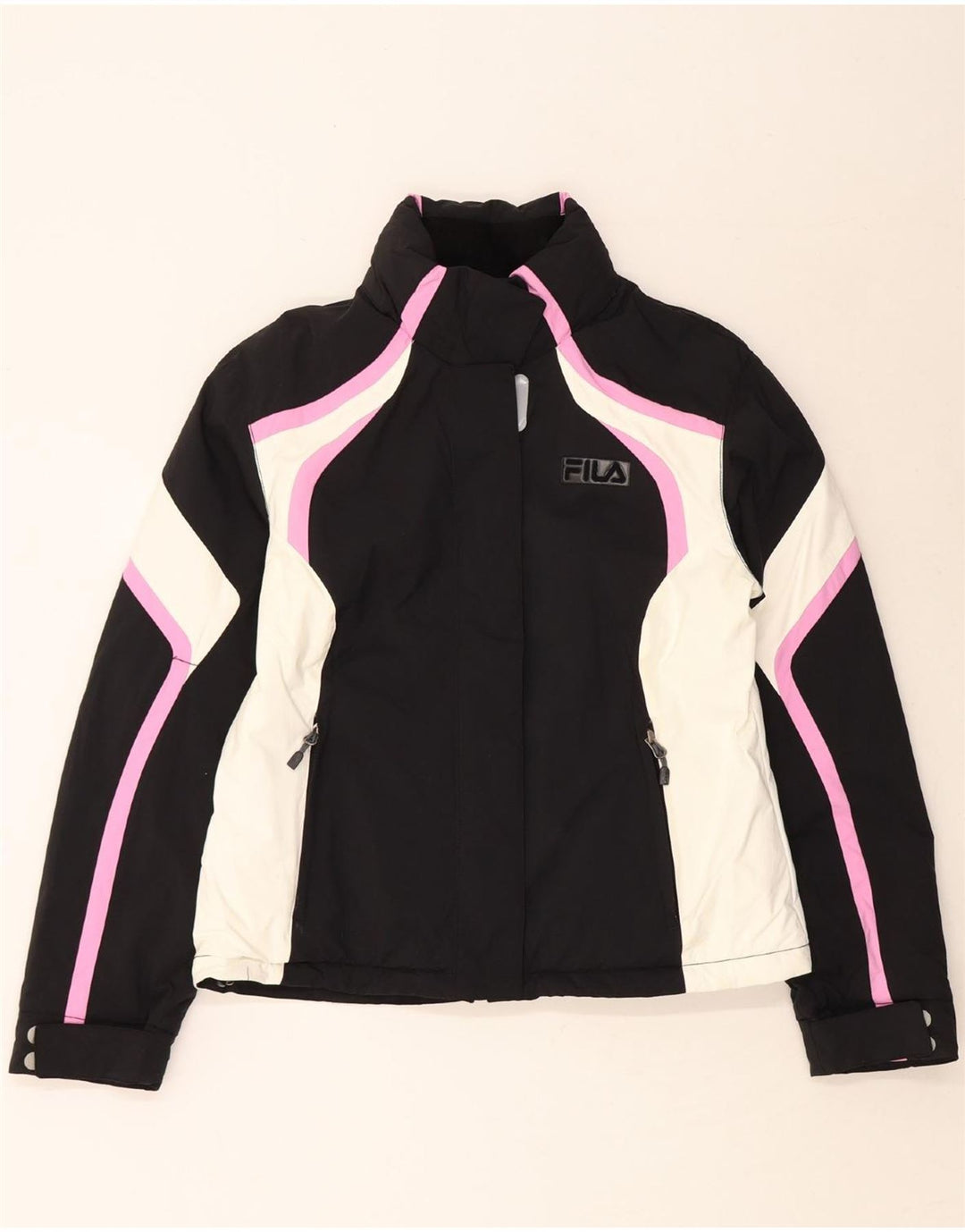 FILA Womens Hooded Windbreaker Jacket UK 14 Large Black Colourblock