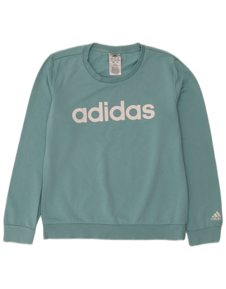 Adidas Sweat-shirt graphique pour femme UK 12/14 Bleu moyen Coton