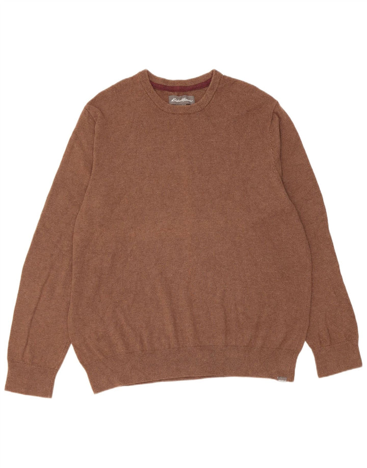 Eddie Bauer Pull à col rond pour homme en coton marron Taille L