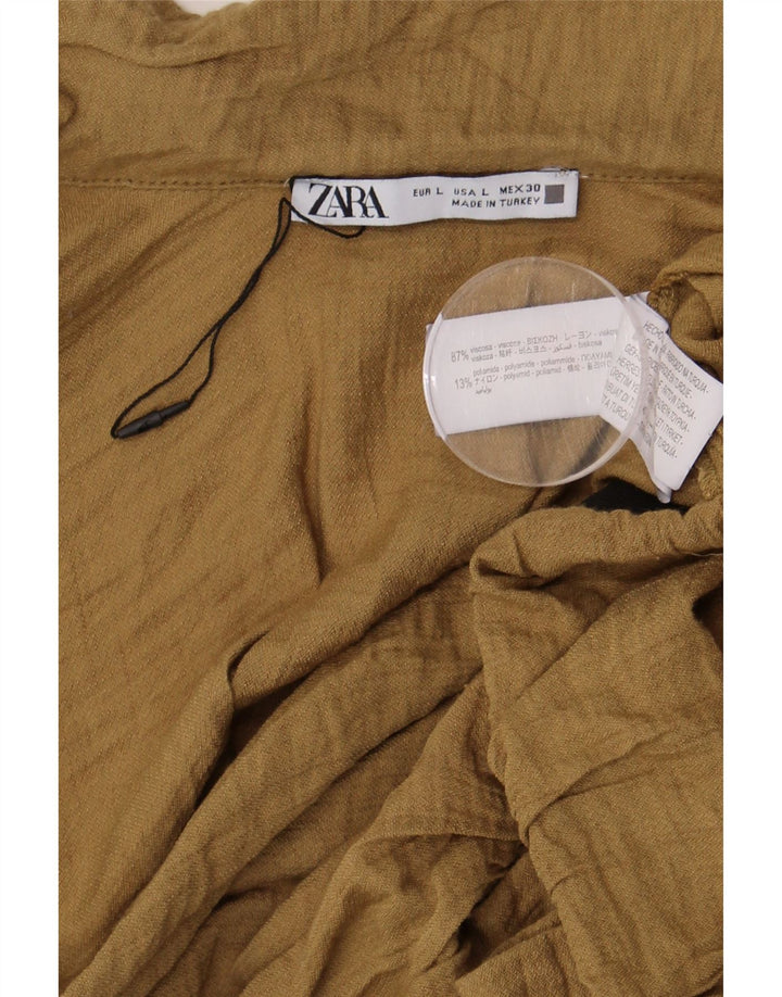 Zara Womens Crop Blouse Top UK 16 Large Kaki Viscose