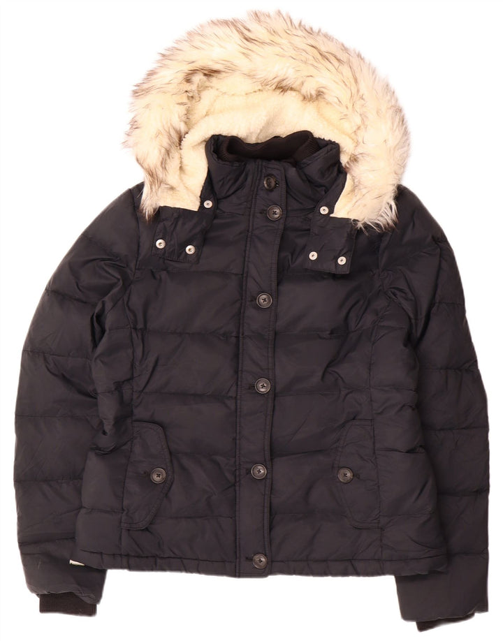 JACK WILLS Veste matelassée à capuche pour femme UK 14 Large Noir Nylon
