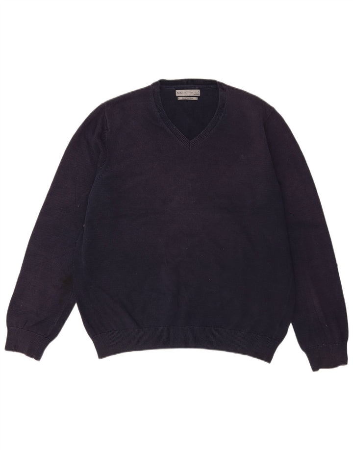 Marks & Spencer Pull col V pour homme en coton bleu marine Taille L