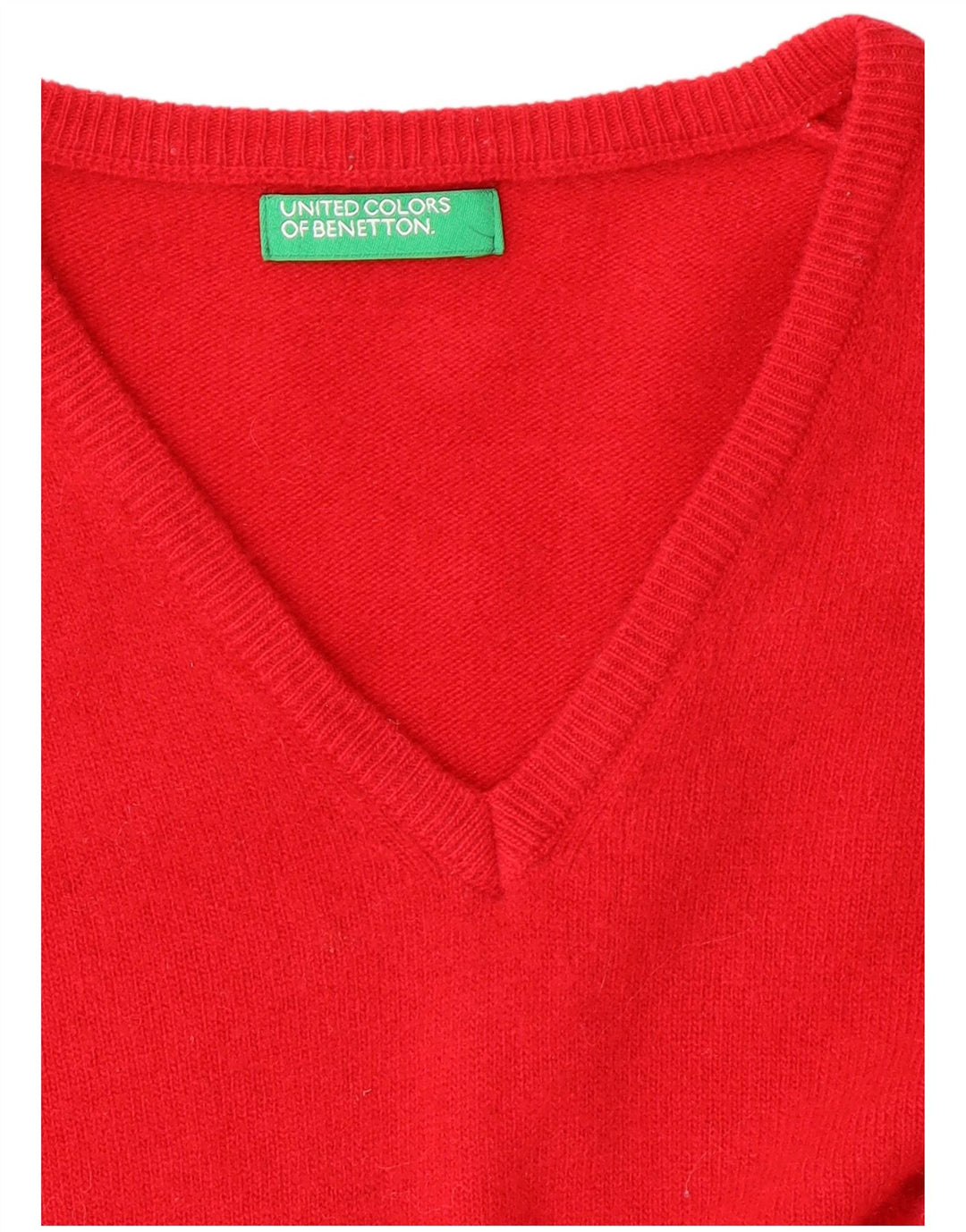 BENETTON Pull col V pour femme UK 10 Petit Rouge