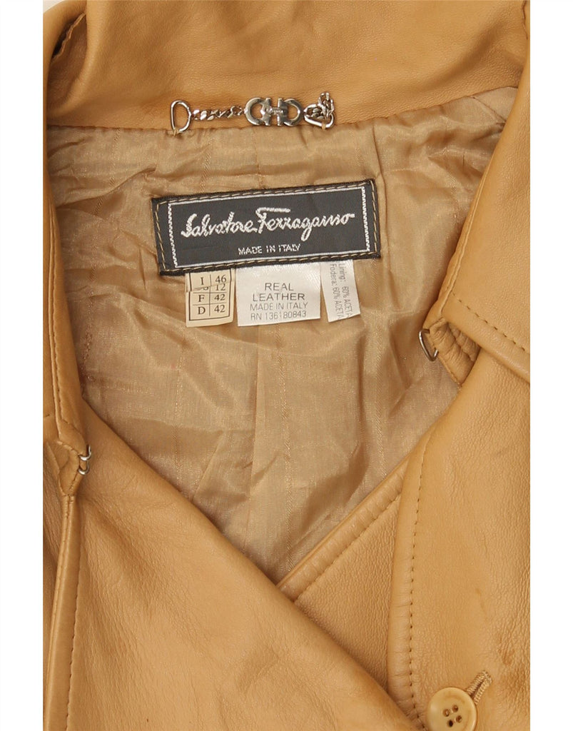 SALVATORE FERRAGAMO Womens Leather Coat UK 12 Medium Beige Leather Vintage Salvatore Ferragamo and Second-Hand Salvatore Ferragamo from Messina Hembry 