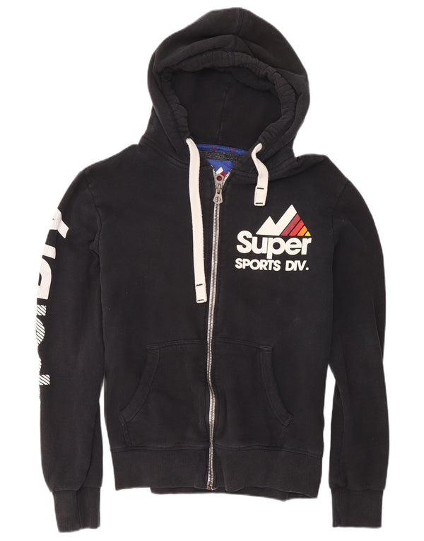 Superdry Pull à capuche zippé graphique pour femme UK 16 Large Noir Coton