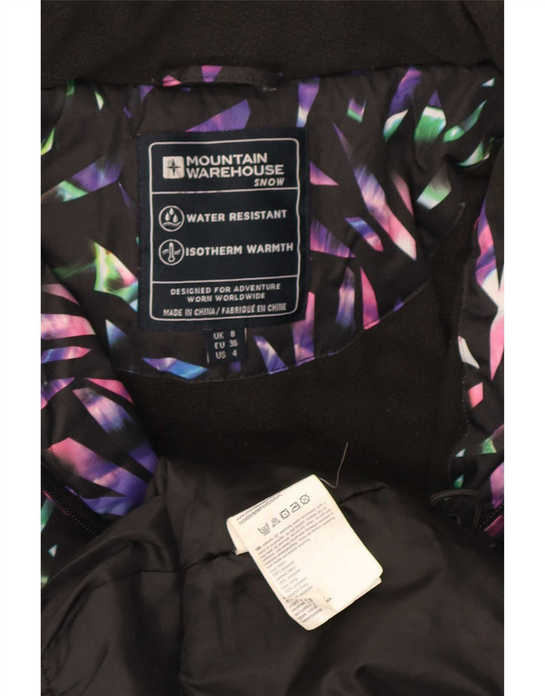 Mountain Warehouse Veste de ski à capuche pour femme UK 8 Small Noir Géométrique