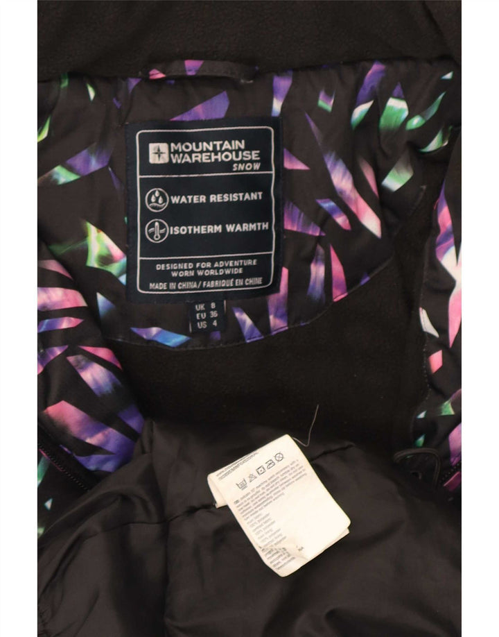 Mountain Warehouse Veste de ski à capuche pour femme UK 8 Small Noir Géométrique