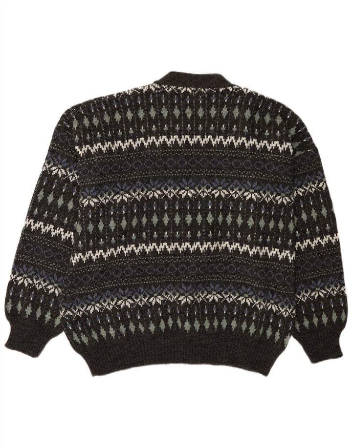 vintage Mens Cardigan Sweater IT 54 XL Gris Fair Isle Acrylique