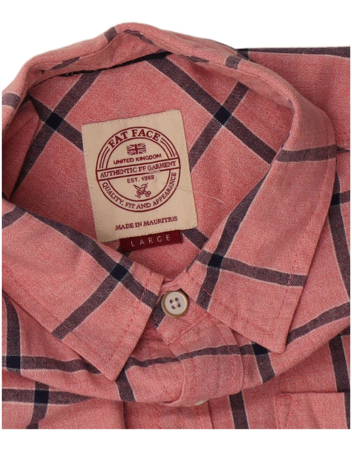 Fat Face Chemise à manches courtes pour homme en coton à carreaux roses