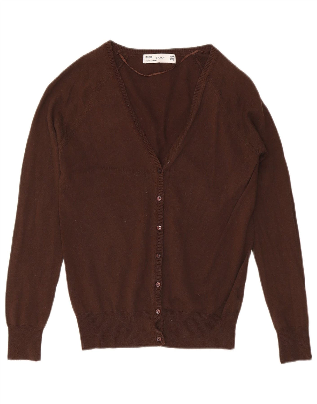 Zara Cardigan Femme Pull UK 12 Coton Marron Moyen
