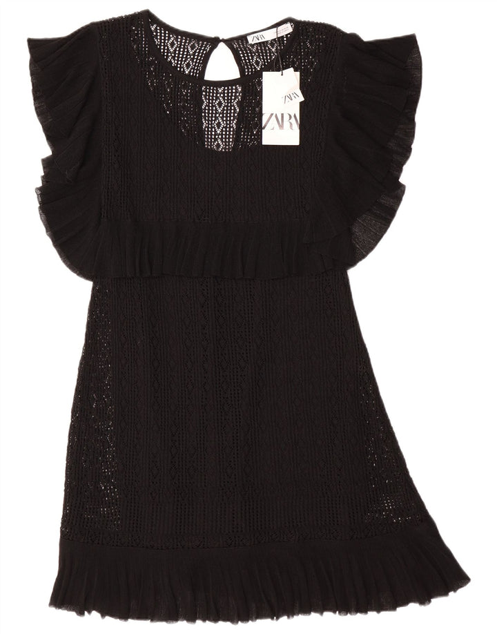 ZARA Robe pull à manches courtes pour femme UK 12 Polyester noir moyen