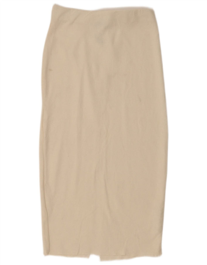 Zara Femme Jupe Midi Small W26 Coton Blanc Cassé