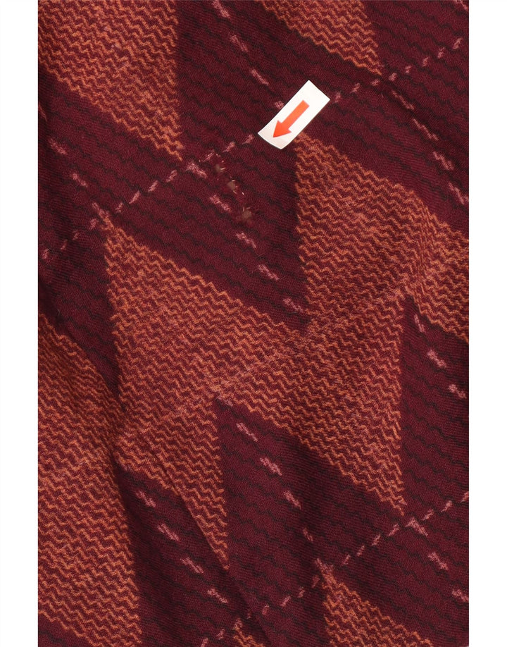 vintage Femmes 3/4 Manches Robe Basique UK 12 Chevron Bordeaux Moyen