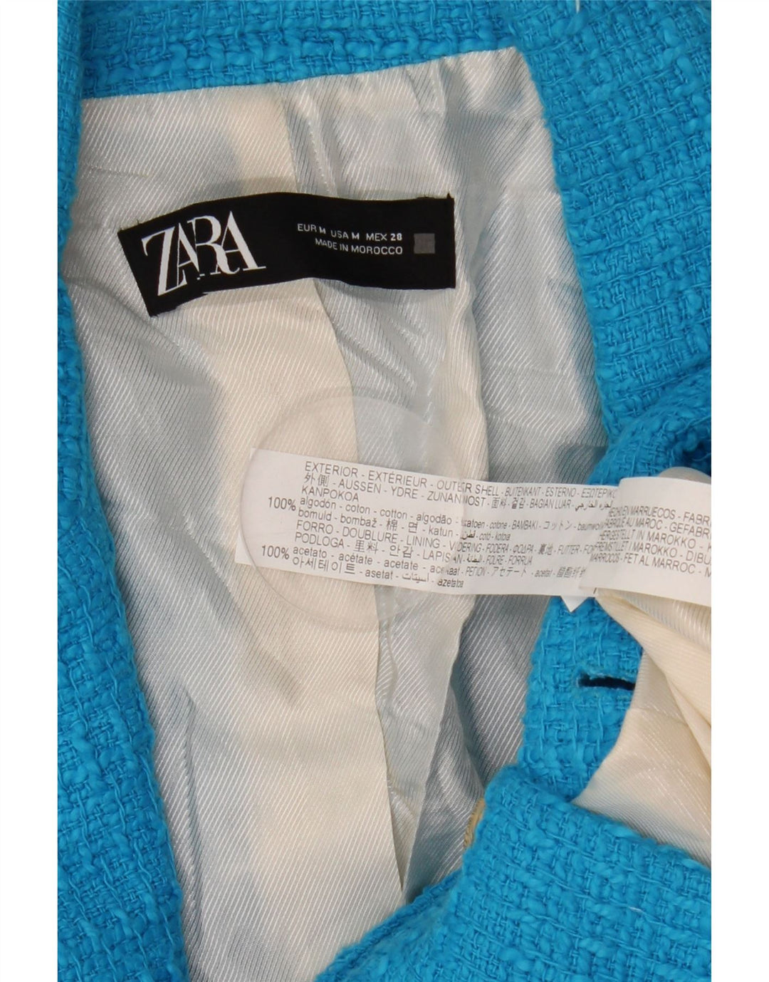 Zara Veste Blazer Double Boutonnage Femme UK 12 Bleu Moyen Coton