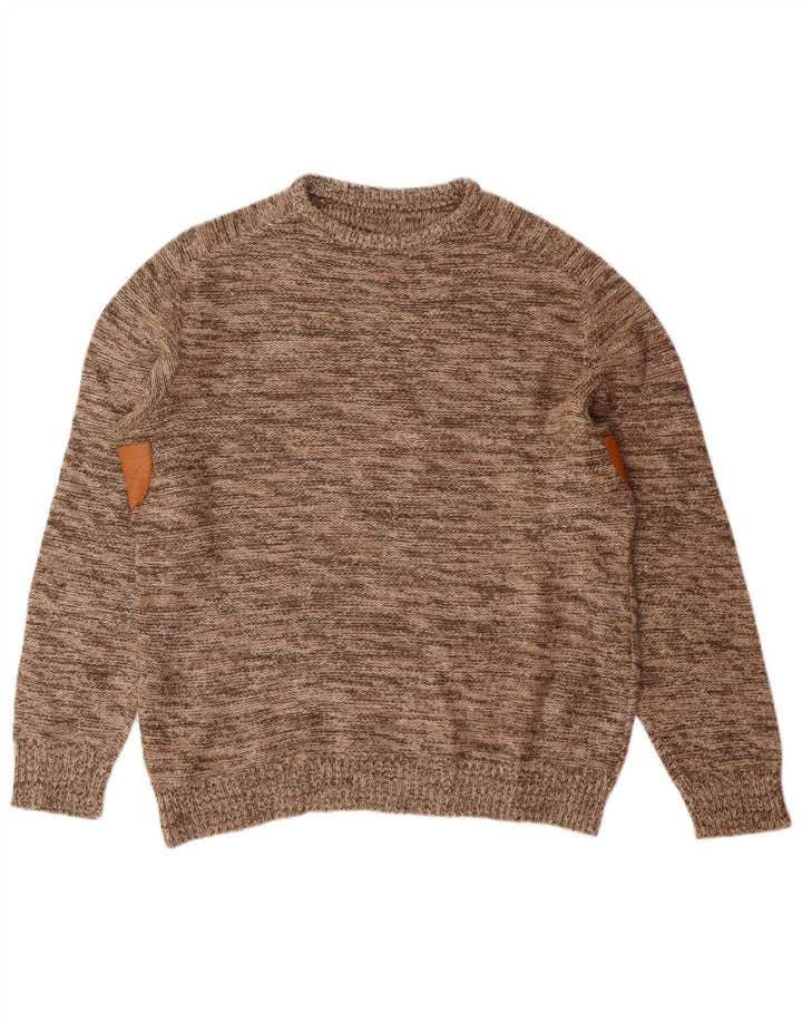 vintage Mens Crew Neck Jumper Sweater IT 48 Acrylique moucheté brun moyen