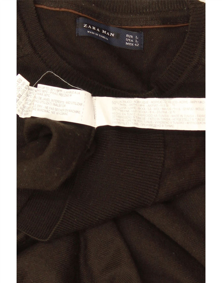 ZARA Pull à col ras du cou pour homme, grand, acrylique marron