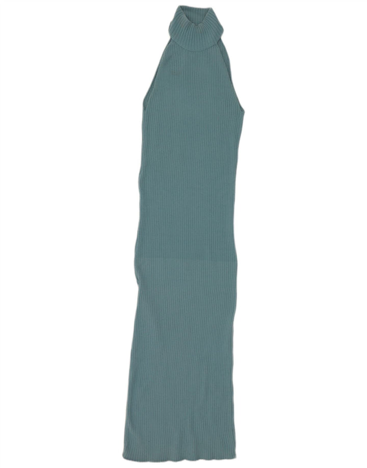 Zara Robe Maxi Halter Pour Femme UK 12 Nylon Bleu Moyen
