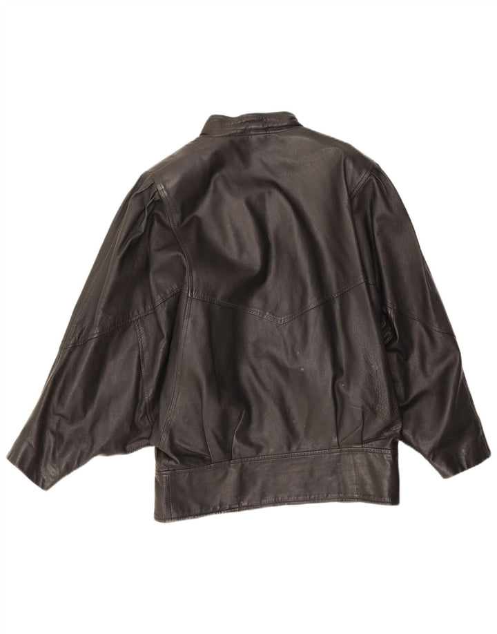 Veste en cuir surdimensionnée femme vintage UK 10 Petit cuir noir