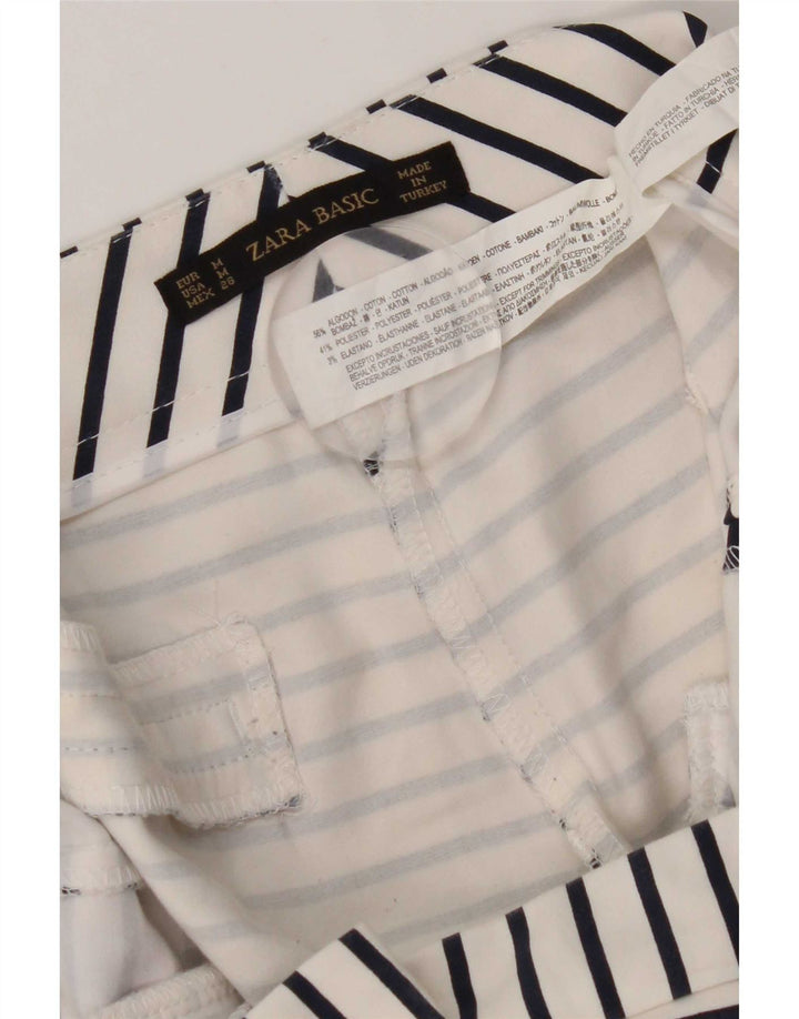 Zara Femme Hot Pants Medium W30 Coton Rayé Blanc