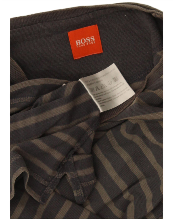 Hugo Boss Homme T-Shirt Top Gris Moyen Rayé Coton