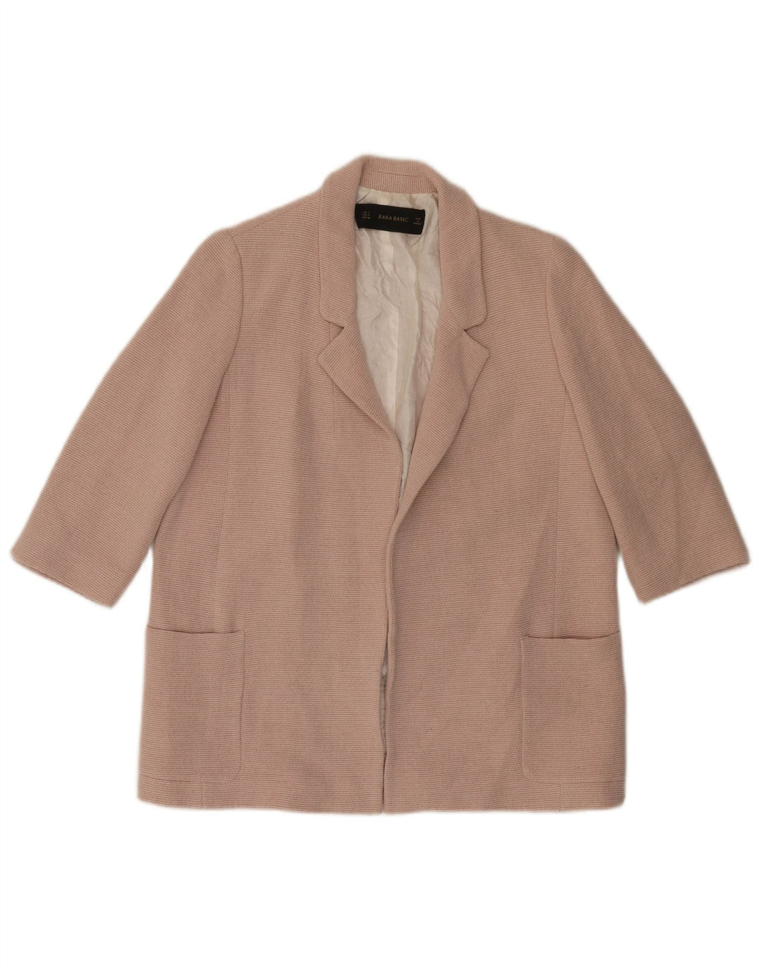 ZARA Veste blazer surdimensionnée ouverte à manches 3/4 pour femme UK 10 Small Rose