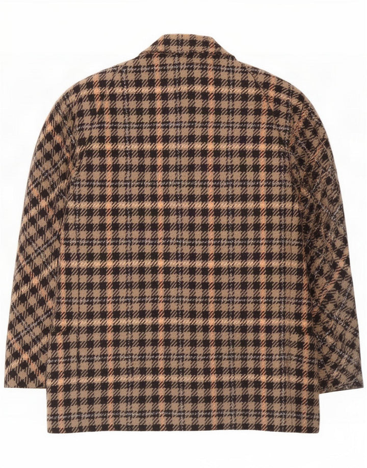 vintage Femme 1 Bouton Blazer Veste IT 44 Laine à carreaux brun moyen