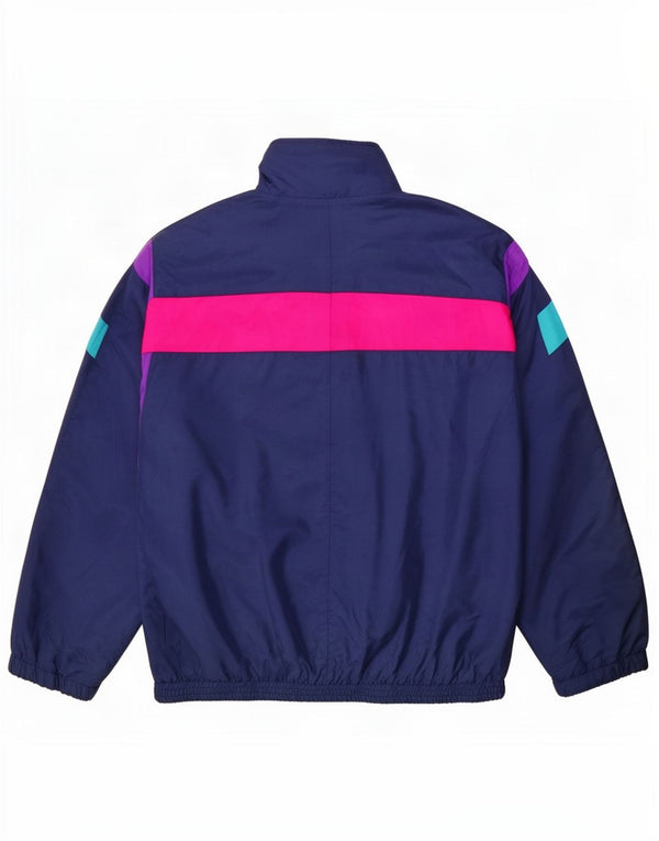 vintage Mens Survêtement Top Veste Grand Bleu Marine Colourblock Nylon